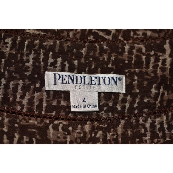 PENDLETON $179 Brown Printed Flowy A-Line Silk Skirt Knee Length Size 4 - Picture 3 of 3